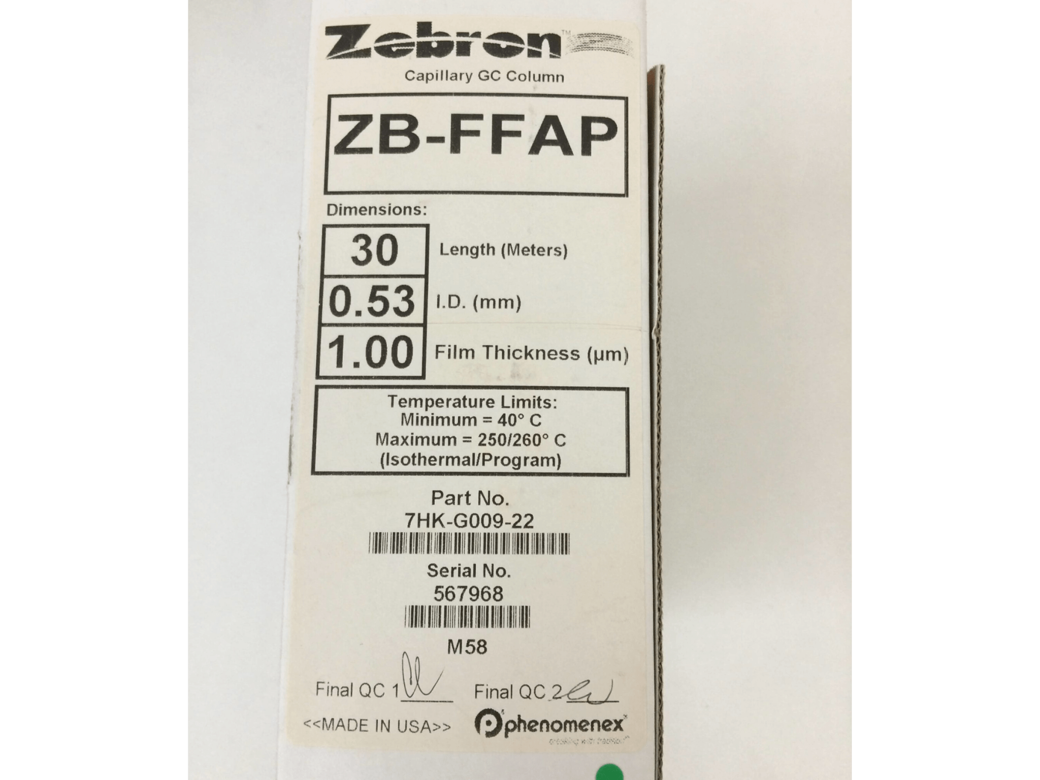 Phenomenex Zebron Cap Gc Column Zb Ffap Richmond Scientific